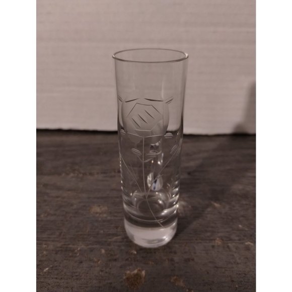 Clear Etched Rose Cordial Shot Glass with Handle Made in Poland 4" - Picture 1 of 5